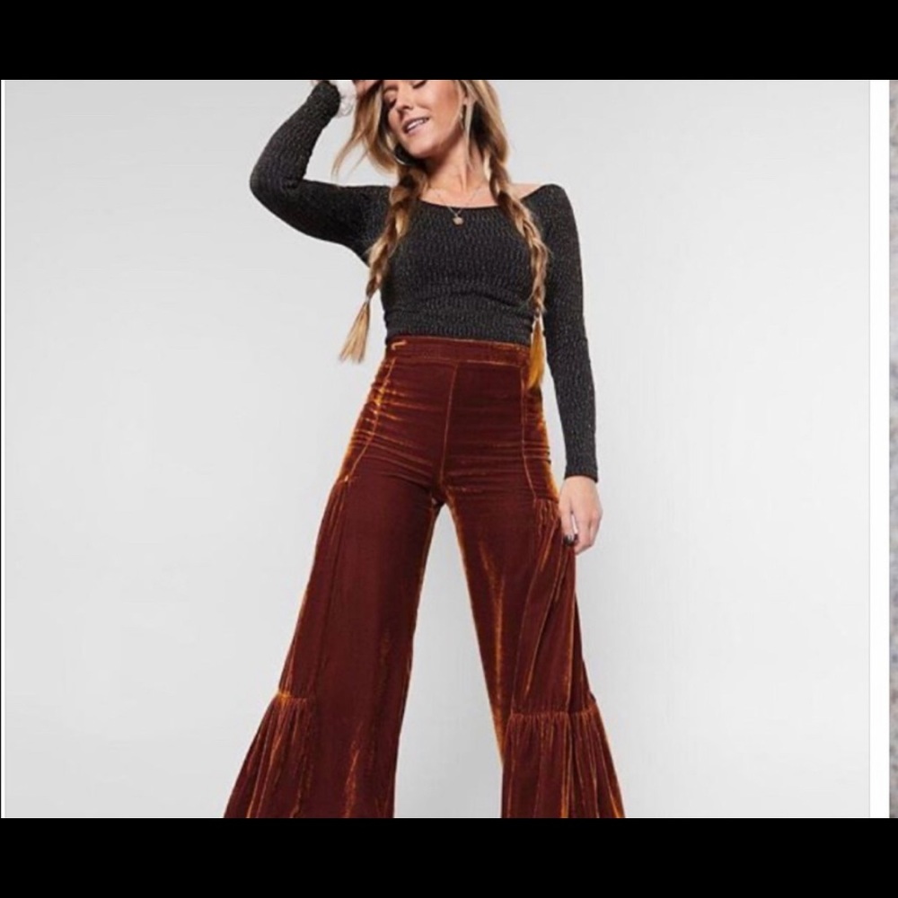 Free people velvet wide leg flare pant